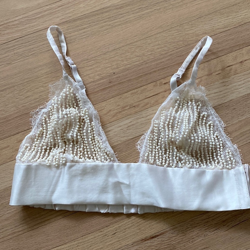 NWT Victoria Secret Beige Satin + Bead Bralette